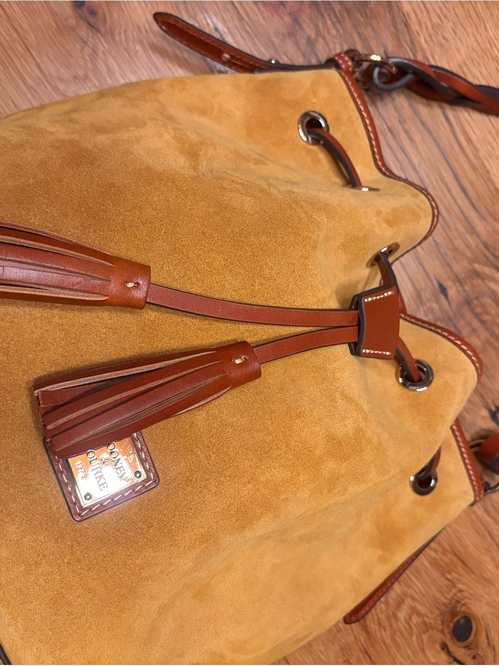 Dooney & Bourke Honey Suede Crossbody Drawstring Bag